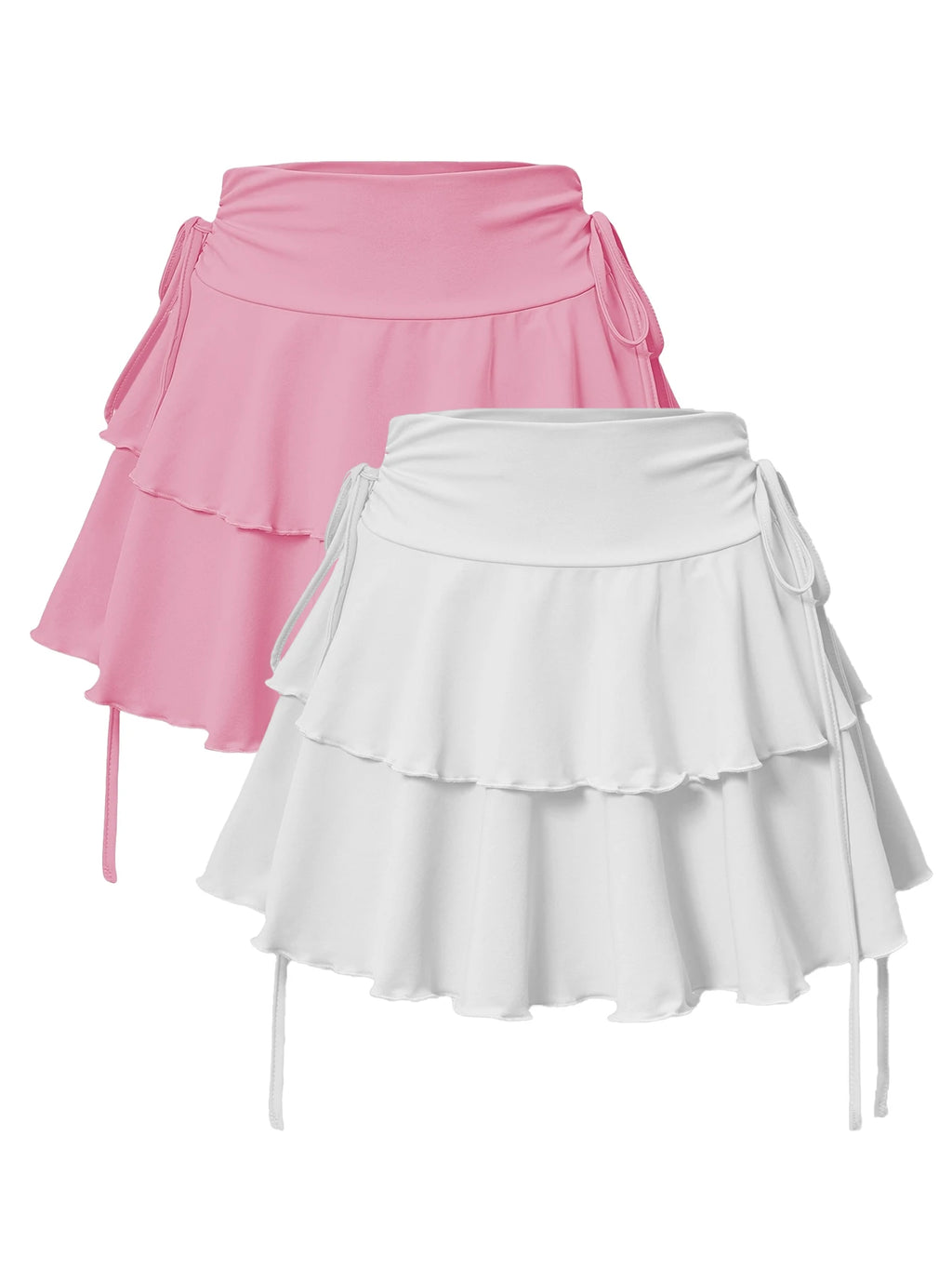 2025 New Solid Color Skirt Women Summer Fashion Outdoor Versatile High Waist Slim Fit Elastic Waist Sexy Mini Short Skirt 2Piece