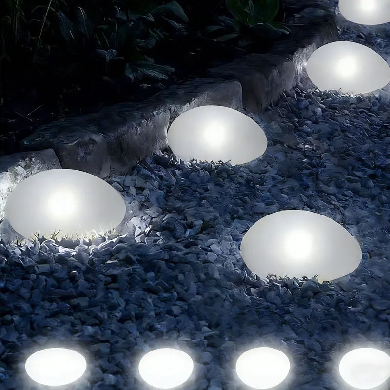 Solar Garden Lights Outdoor Waterproof Pebble Cobble Stones 2 Pack Changing LED Landscape Night Lights for Courtya,Paths,Stairs