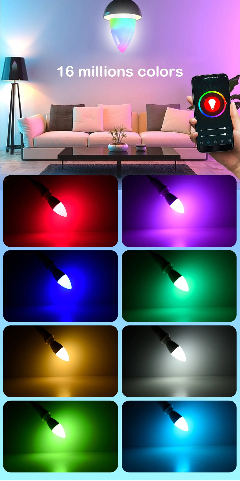 Tuya Smart WiFi LED Bulb E14 Candel Light 5W 7W 9W 220V Dimmable RGB Lamp APP Voice Control Alexa Google Assistant Home Decor
