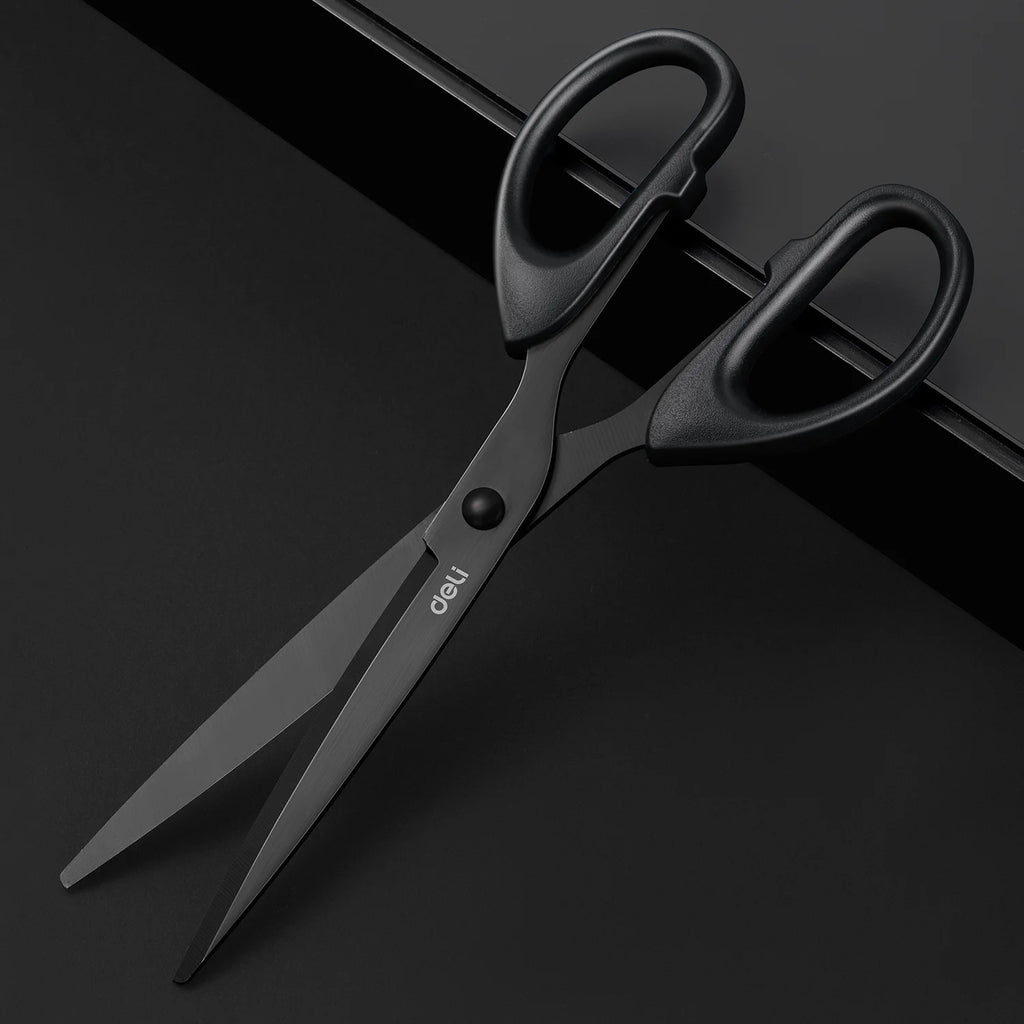 DELI Professional Office Scissors 180mm Heavy Duty Scissors with Black Blade Sharp Stainless Steel Cutting Tool for Paper Craft
