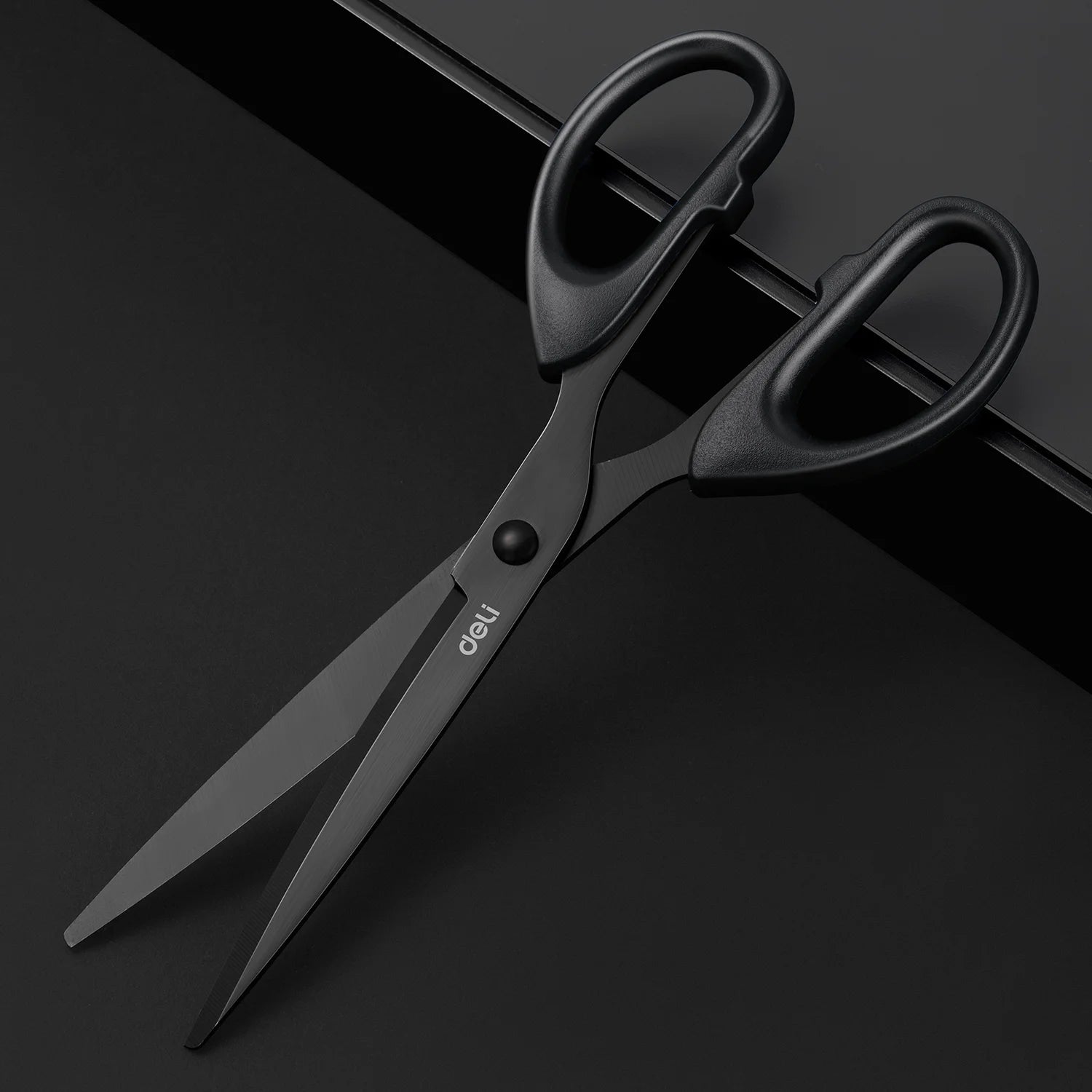DELI Professional Office Scissors 180mm Heavy Duty Scissors with Black Blade Sharp Stainless Steel Cutting Tool for Paper Craft