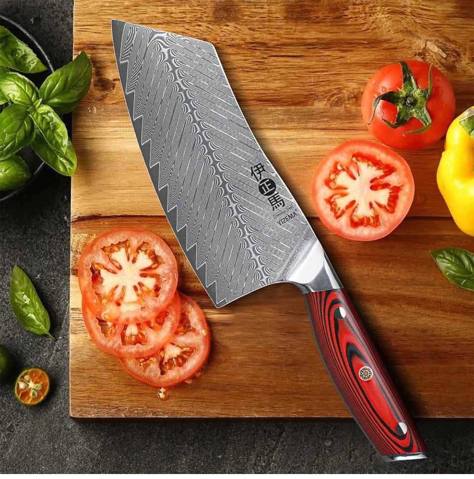 YIZEMA 7" Cleaver Knife Japanese Damascus Steel Sharp Meat Slicer Vegetable Chopper Kitchen High Quality Professional Chef Knife