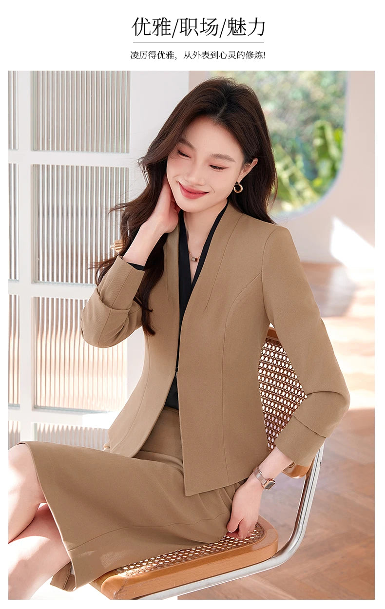 AIyssa Fashionable classic long-sleeved suit set, office business women's clothing, high-quality two-piece suit jacket + skirt.