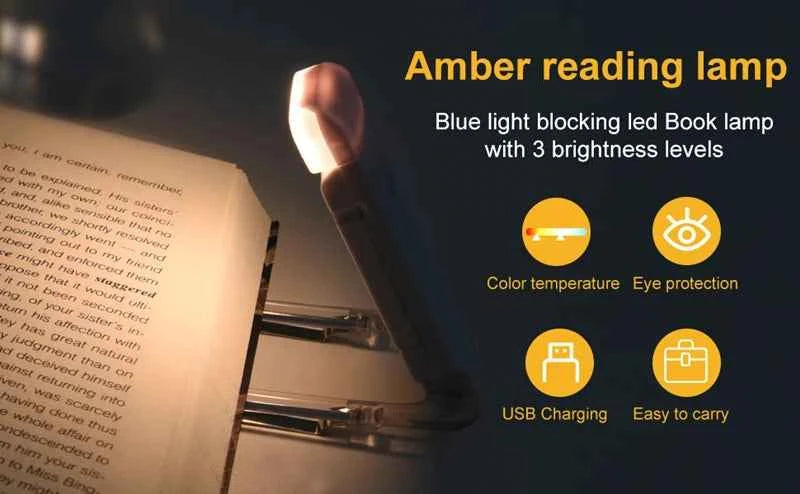 Mini Light Reading Clip Light LED Small Night Light USB Charging Adjustable Brightness Eye Protection Portable Smart Book Lamp