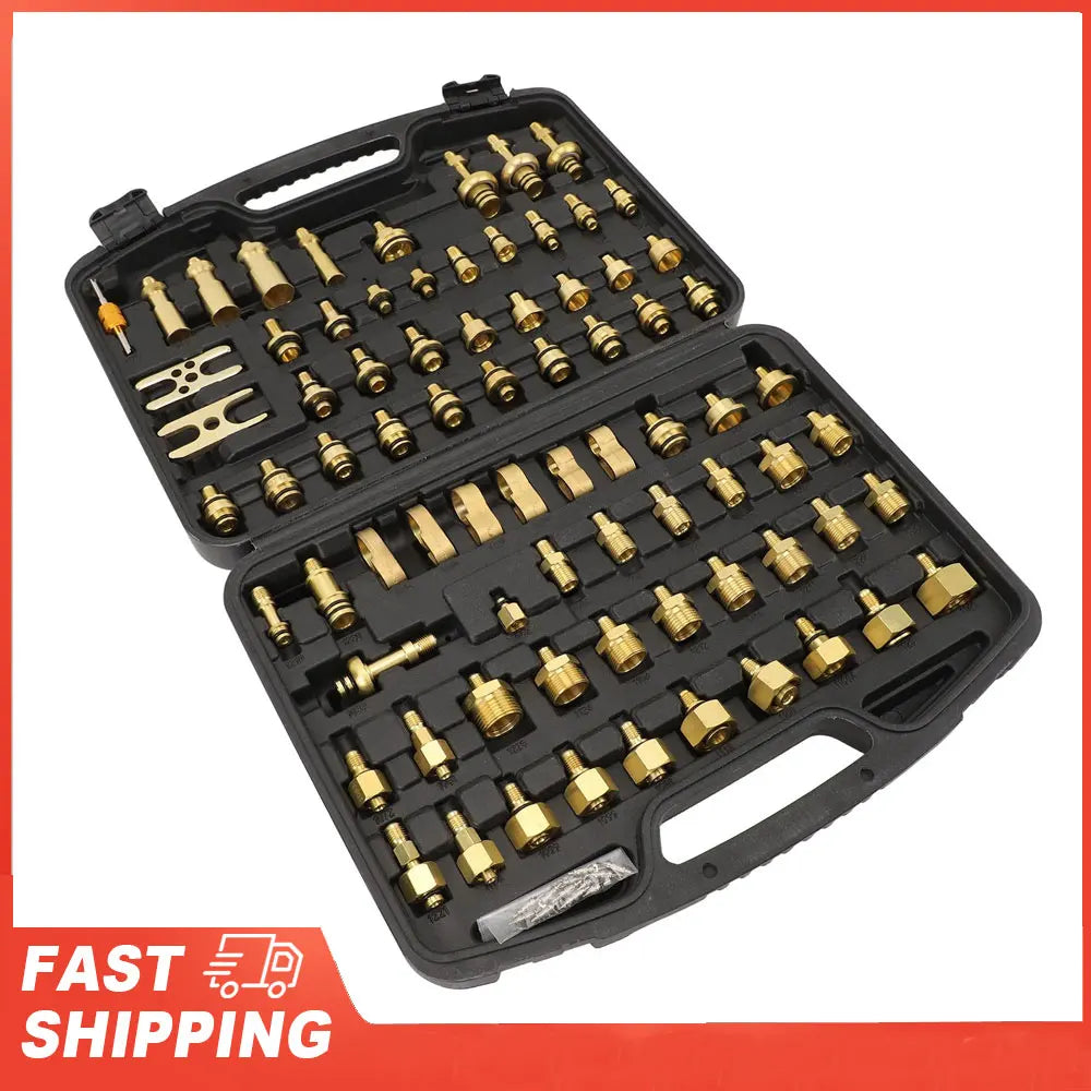 77Pcs Car Air Conditioning Leak Test Kit Brass Ac Leak Detection Tools Connector Repair Kit for Car Auto AC