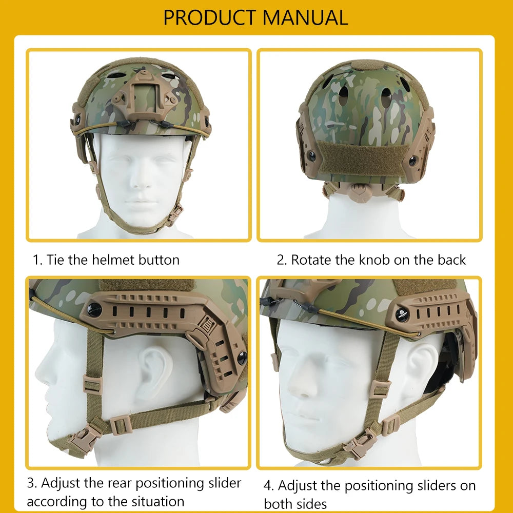 BOOIU Fast Tactical Helmets Adjustable Knob Disguise ABS Thickened Camouflage Hunting CS Military Outdoor Sports Protect Helmets