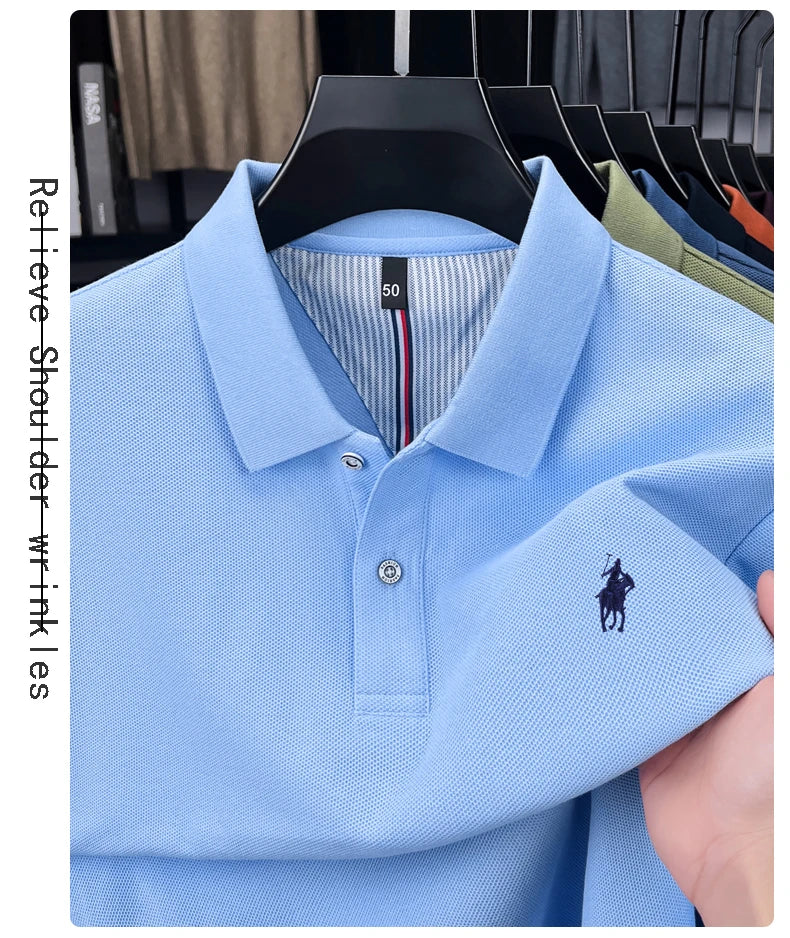 100% cotton high-end brand long sleeve polo shirt new Paul pony embroidery luxury comfort men's business leisure lapel T-shirt