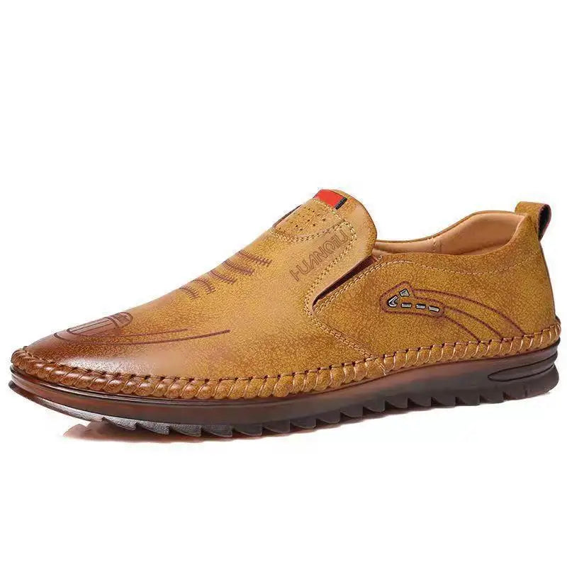 Fashionable Soft Leather Men's Shoes Wear-Resistant Bean Bean Shoes Breathable round Toe Flat Heel Casual Shoes for Spring