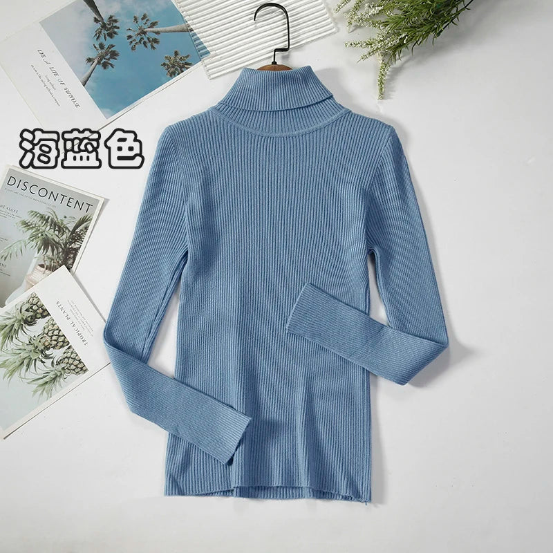 2026 Simple Women Turtleneck Sweater Winter Fashion Pullover Elastic Knit Ladies Jumper Casual Solid Black Female Basic Tops
