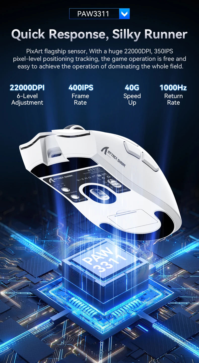 Attack Shark X11 & X11se Wireless Gaming Mouse,Bluetooth Tri-Mode Connection, PixArt PAW3311,Touch Magnetic Charging Base