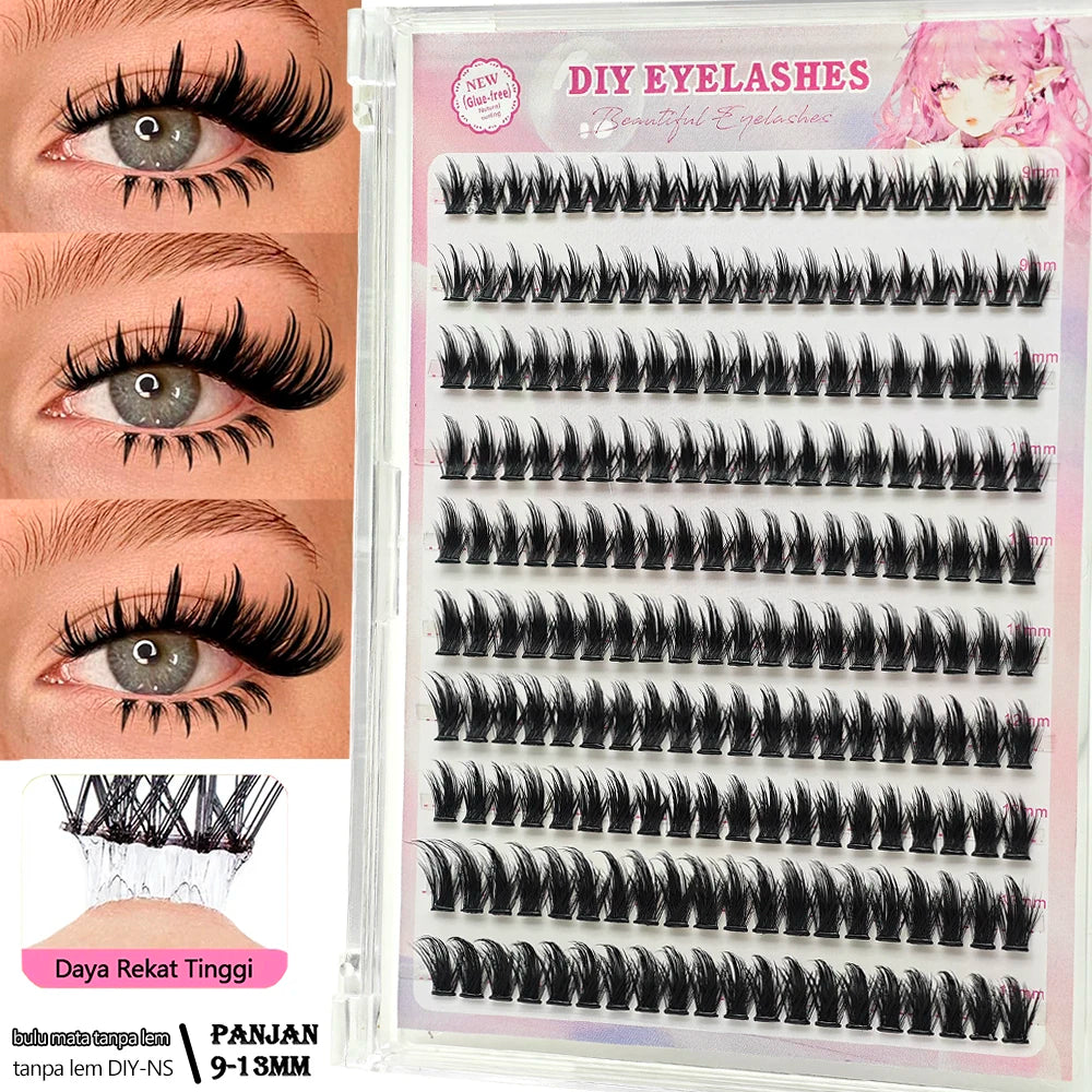 10 rows of 200 clusters of self-adhesive false eyelashes, makeup eyelashes, extending soft eyelashes, 9-13mm（MIX)