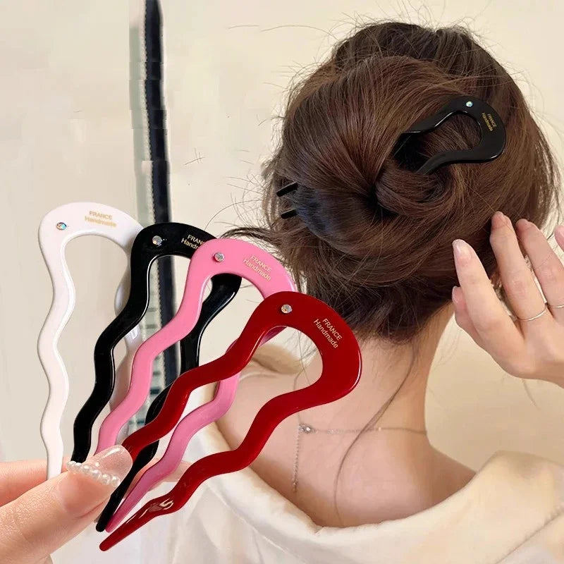U-Shaped Hair Fork Fashion Tortoiseshell Acetate Acrylic Hairpin Geometric Headwear Hair Sticks Women Girls Hair Accessories