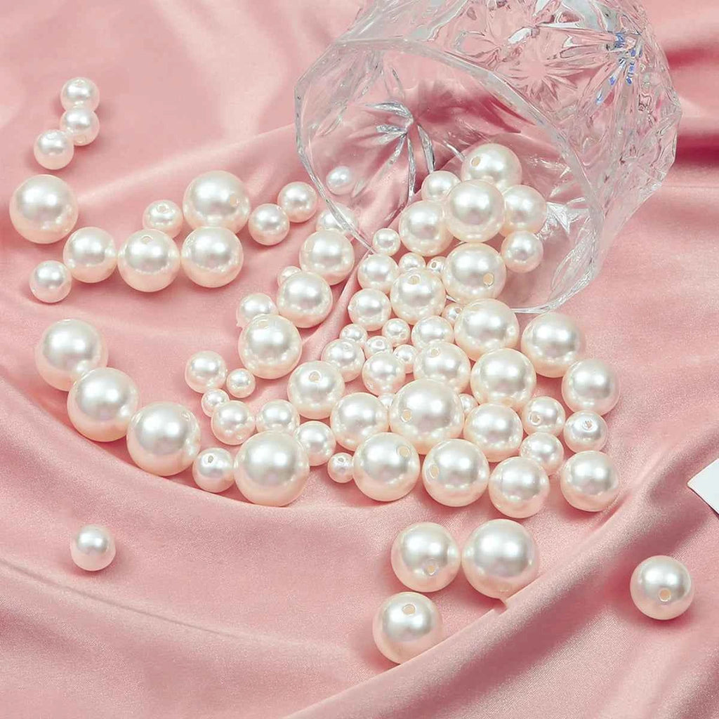 3-20mm 10-1000pcs straight hole ABS imitation pearl beige white bracelet with round beads for DIY craft jewelry making products