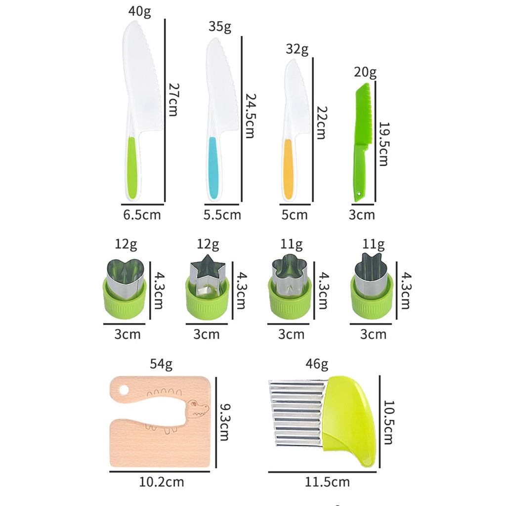 Kids Plastic Kitchen Tools Real-Toddler Safe Cutting Board Knife Set Perfect for Picnics Camping Use