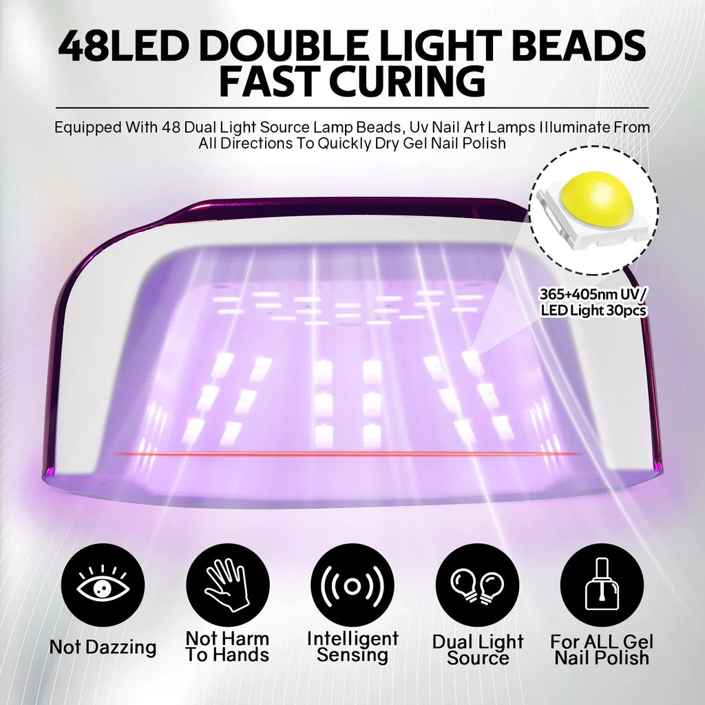 200W UV Nail Lamp 48 LEDs Nail Dryer Machine with LCD Screen Rechargeable Manicure Lamp for Curing All Nails Gel Nail Art Tools