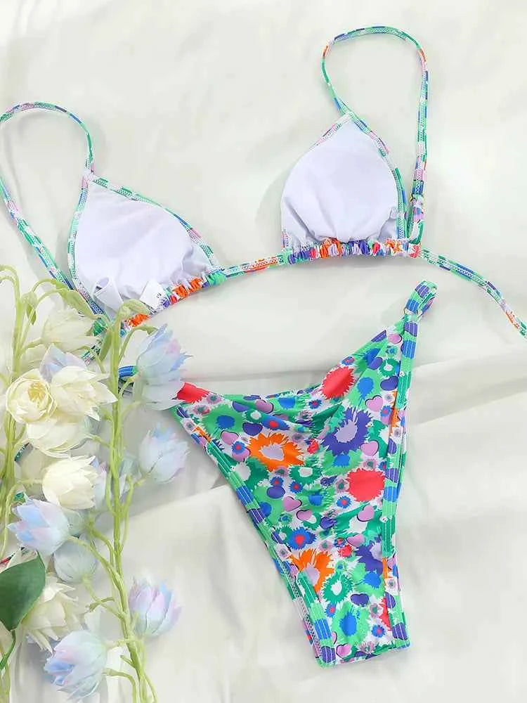 Rinabe Print Swimsuit Women Triangle Bikinis Micro Thongs Bandage Swimwear Bathing Suits Sexy Biquini Brazilian Beachwear
