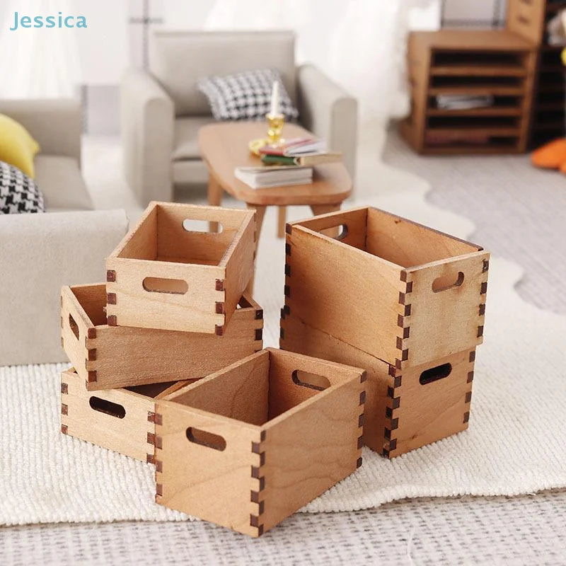 ♥1:12 Dollhouse Wooden Storage Basket Simulation Furniture Model Micro Dollhouse Ornament