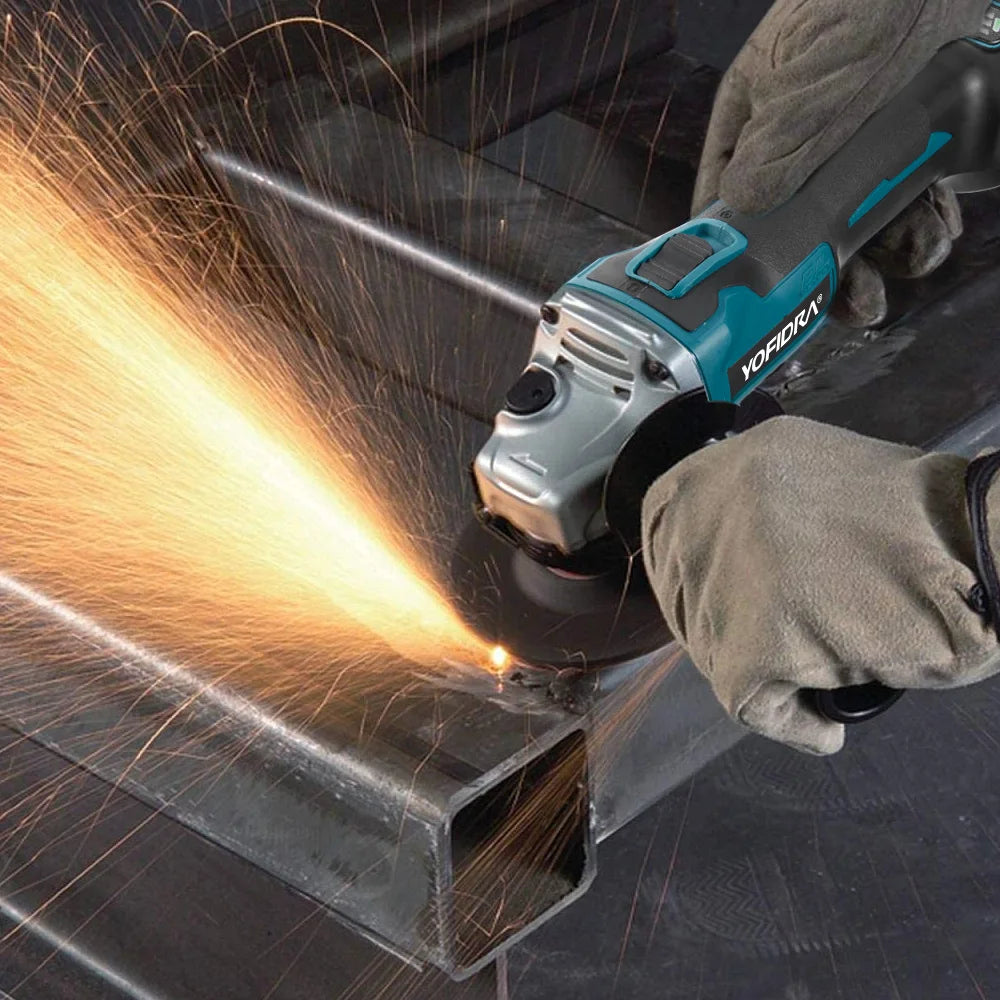 YOFIDRA 4 Gears Brushless Angle Grinder 125mm Cordless Cutting Polishing Cutting Machine Power Tool For Makita Battery Pin