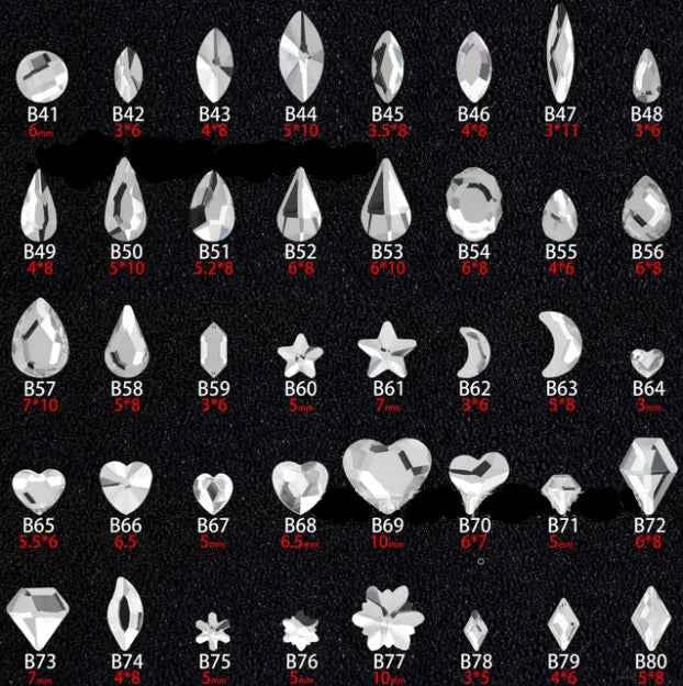 100PCS B41-80 Flat Bottom Special-Shaped Drill  Crystal Sleek Rhinestone 3D Manicure Nail Art Decoration Charms Jewelry