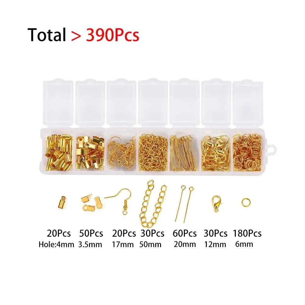 210-400pcs/Box Jewelry Making Kits Lobster Clasp Open Jump Rings End Crimps Beads Box Handmade DIY Bracelet Necklace Findings