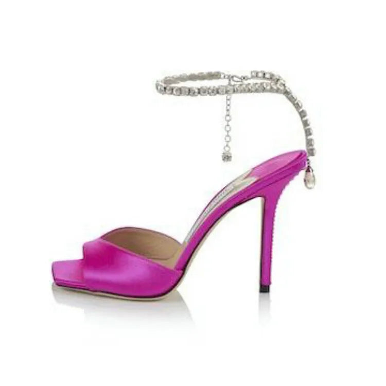 Colorful Chain Water Diamond Sandals Brand Walk Show Fish Mouth Evening Dress Elegant High Heels 2023 New Pendant Women's Shoes