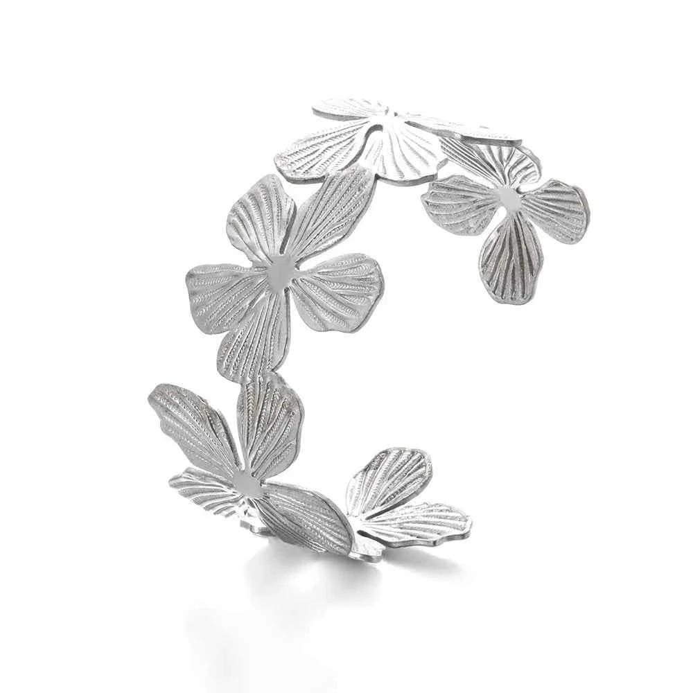 Vintage Flower Bangles For Women Gold Color Stainless Steel Flower Bangles Bracelets Femme Jewelry Party Gift pulseras