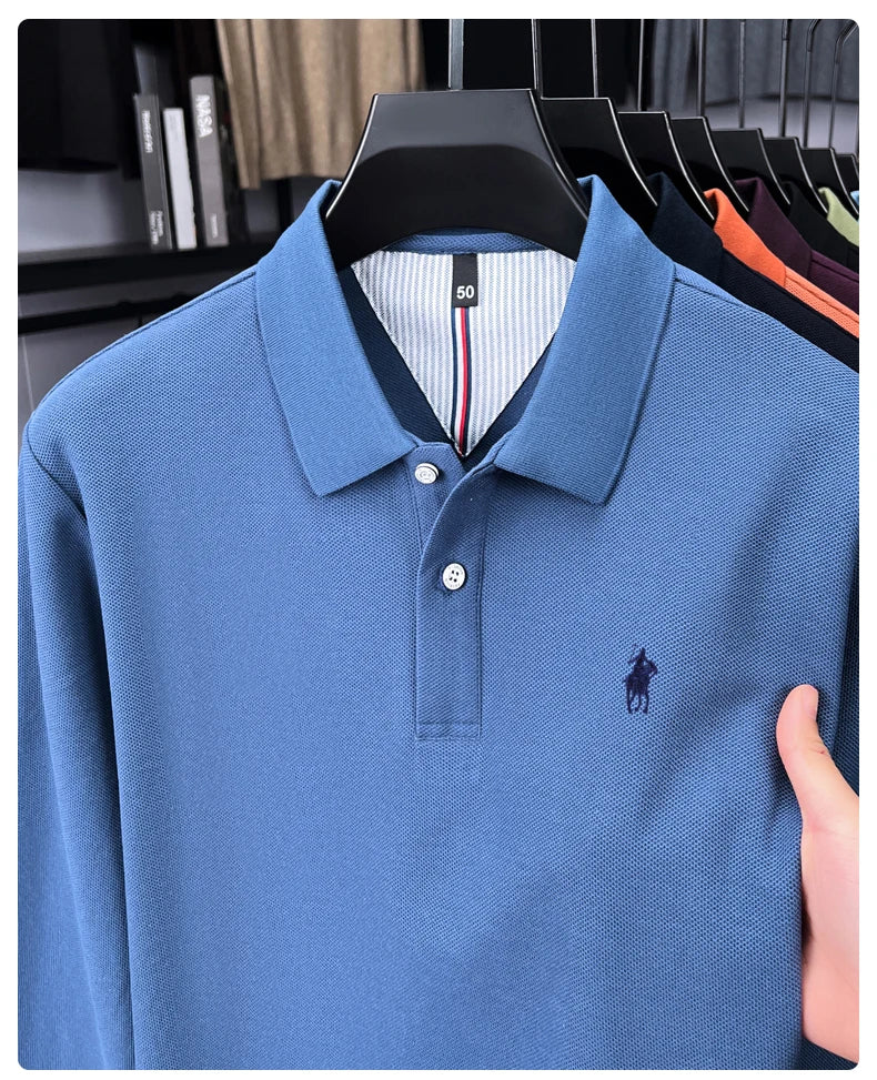100% cotton high-end brand long sleeve polo shirt new Paul pony embroidery luxury comfort men's business leisure lapel T-shirt