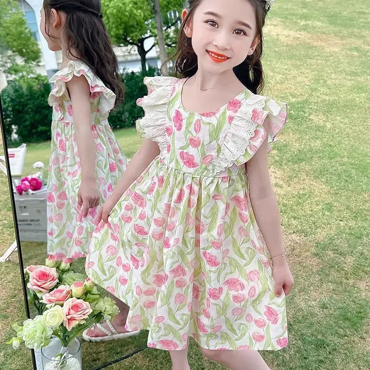 Girls Dress Summer Clothes Hanfu Fashion Children's Vintage Net Yarn Dress Kids Girls Dresses for School Wedding of 12 Years Old
