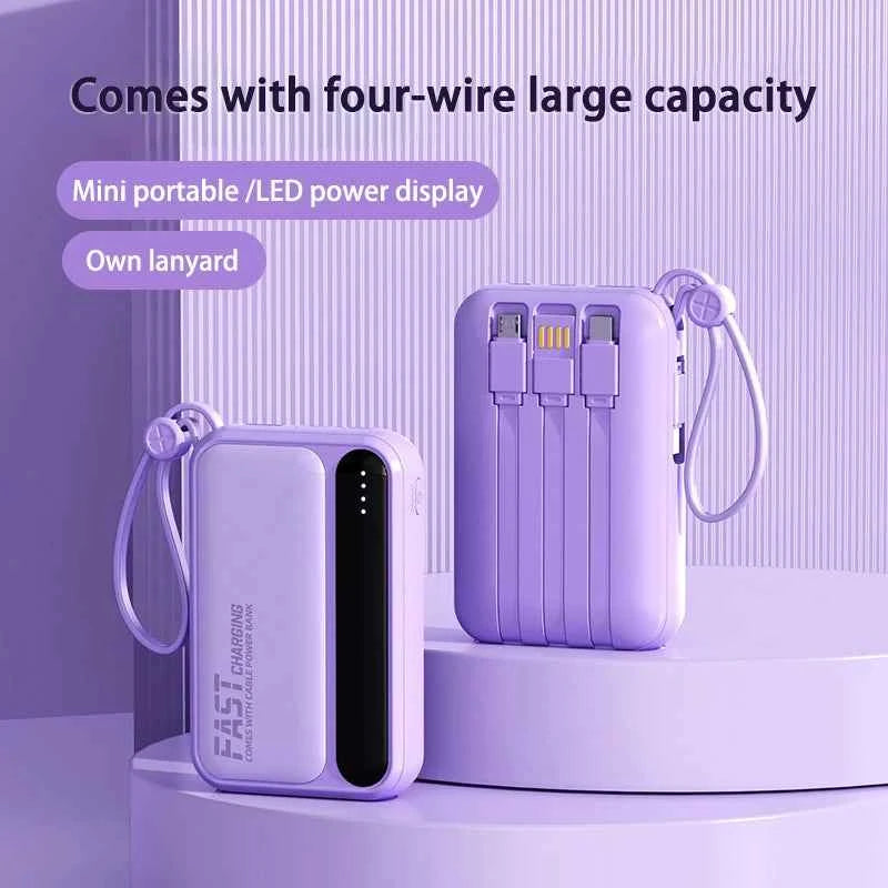 Lenovo 120W 500000mAh Power Bank Large Capacity 4 In1 Cables Intelligent Digital Display Light Portable Powerbank For iPhone New