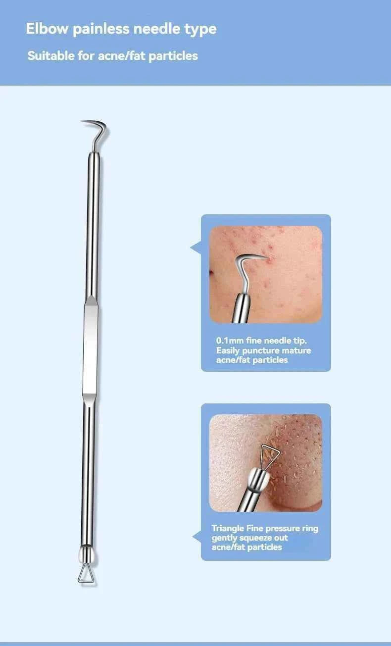 11Pcs Ingrown Hair Tweezers Acne Blackhead Removal Needles Black Dots Cleaner Pore Cleaner Deep Cleansing Face Skin Care Tools