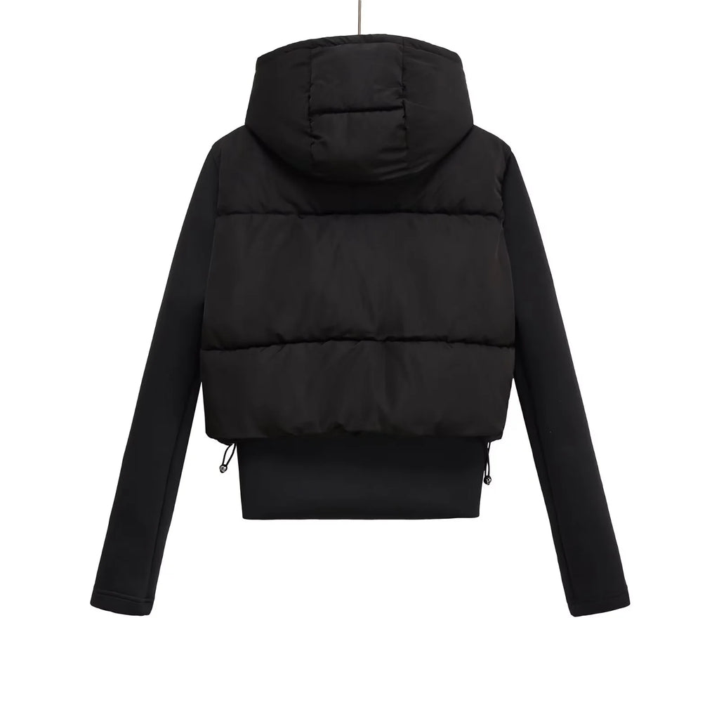 UNIZERA2025 autumn new women's casual fashion slim stretch fabric splicing cotton coat warm hooded cotton coat