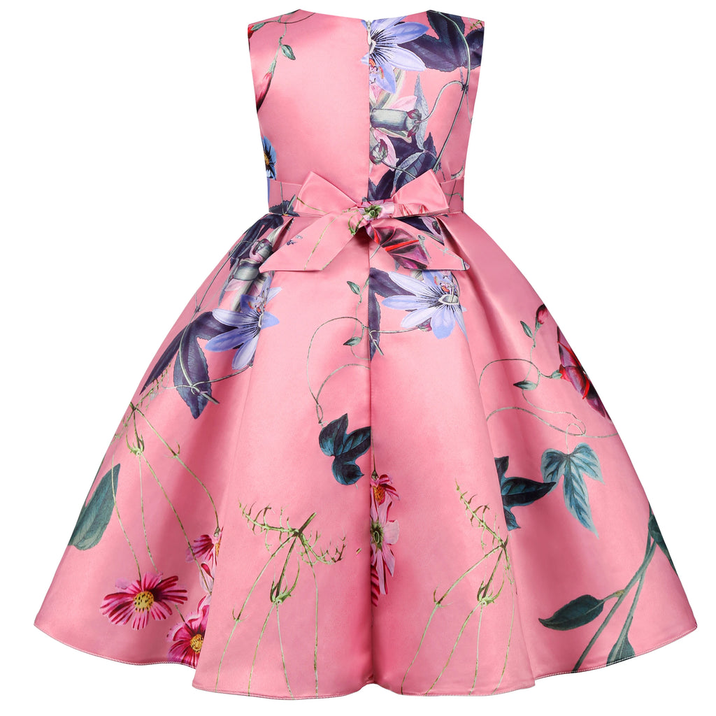 2026 European and American children's new flower vintage print princess dress girl holiday party dress dress