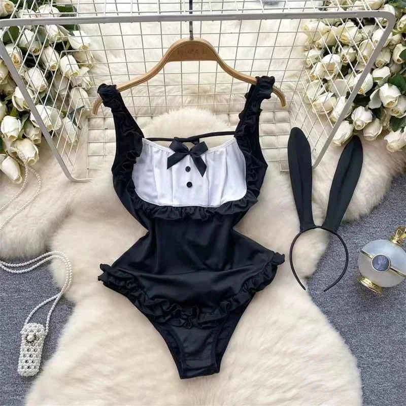 Girls Sexy Cute Japanese JK Uniform  Mini Checkered Strap Skirt Off Shoulder High Waist Elastic Cosplay Dress Hot Sweet Pajama