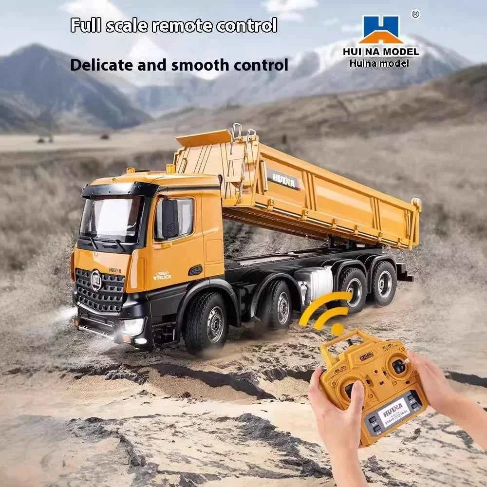 HUINA 1536 2.4G 1/14 15CH RC Metal Dump Truck Toy Die-cast Remote Control Construction Rc Truck for Boy Children Toys Xmas Gifts