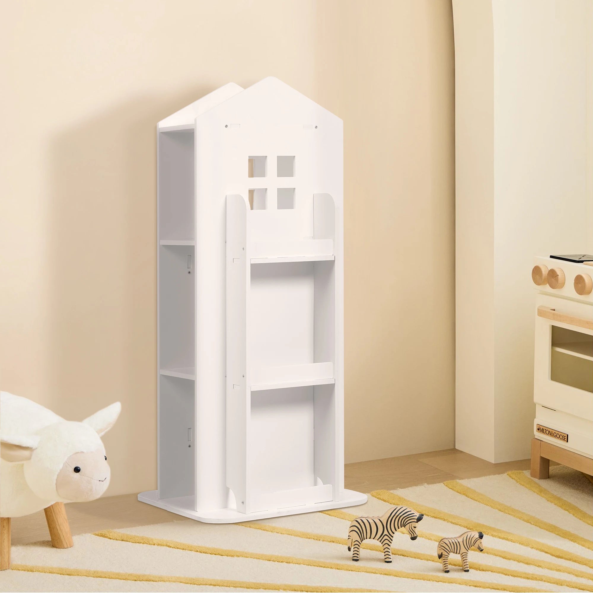 360° rotating bookshelf for children's room 3-layer house-shaped children's bookshelf floor-standing