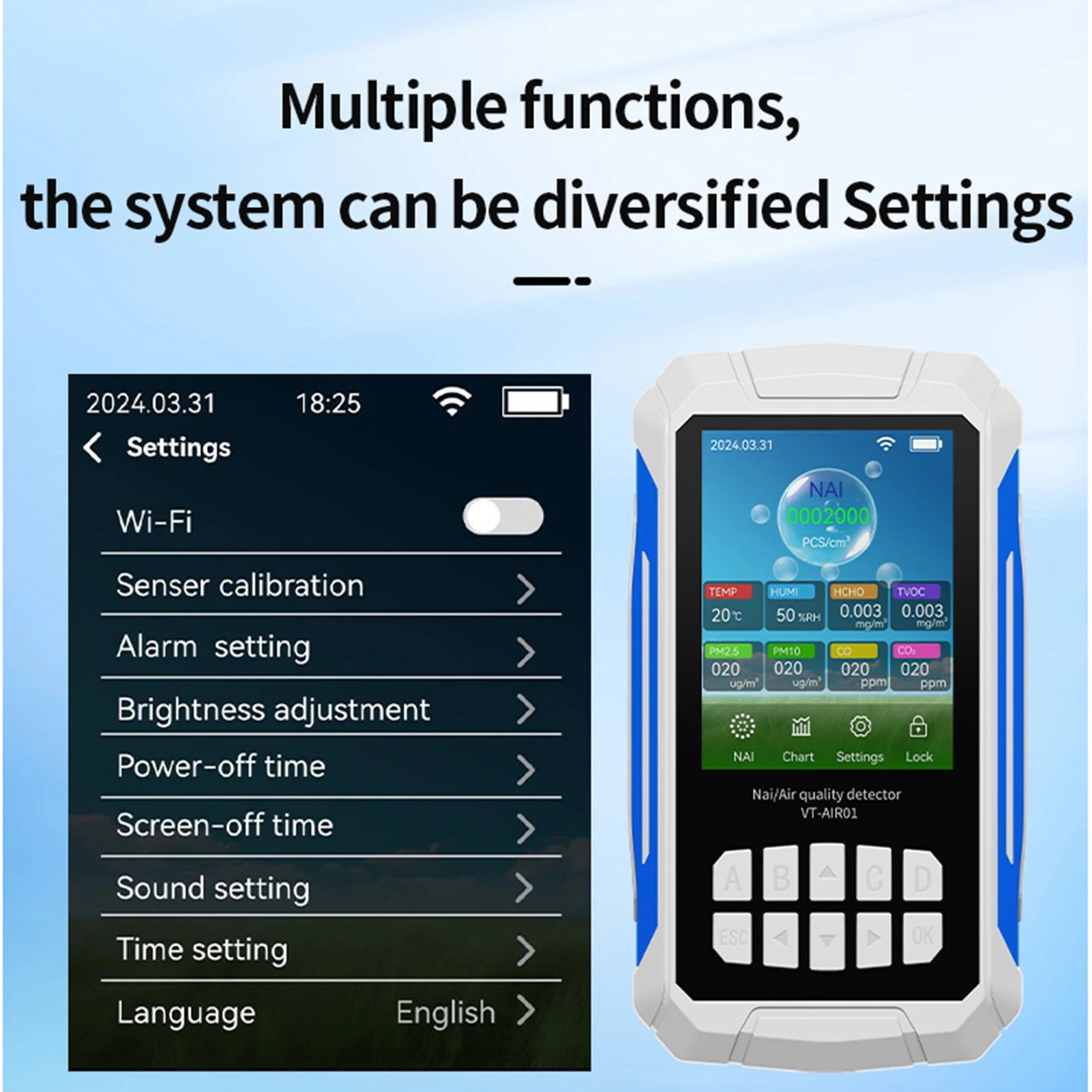 Portable Air Quality Detector Ionizer Meter with Alarm Function - Negative Ion Concentration Temperature Humidity Tester