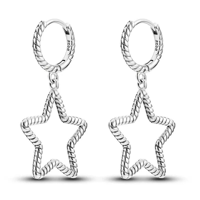 2024 New Sterling Silver S925 Ear Loops Star Ringed Snake Bone Earrings Pendant Simple Jewelry For Women Girls Party Gifts