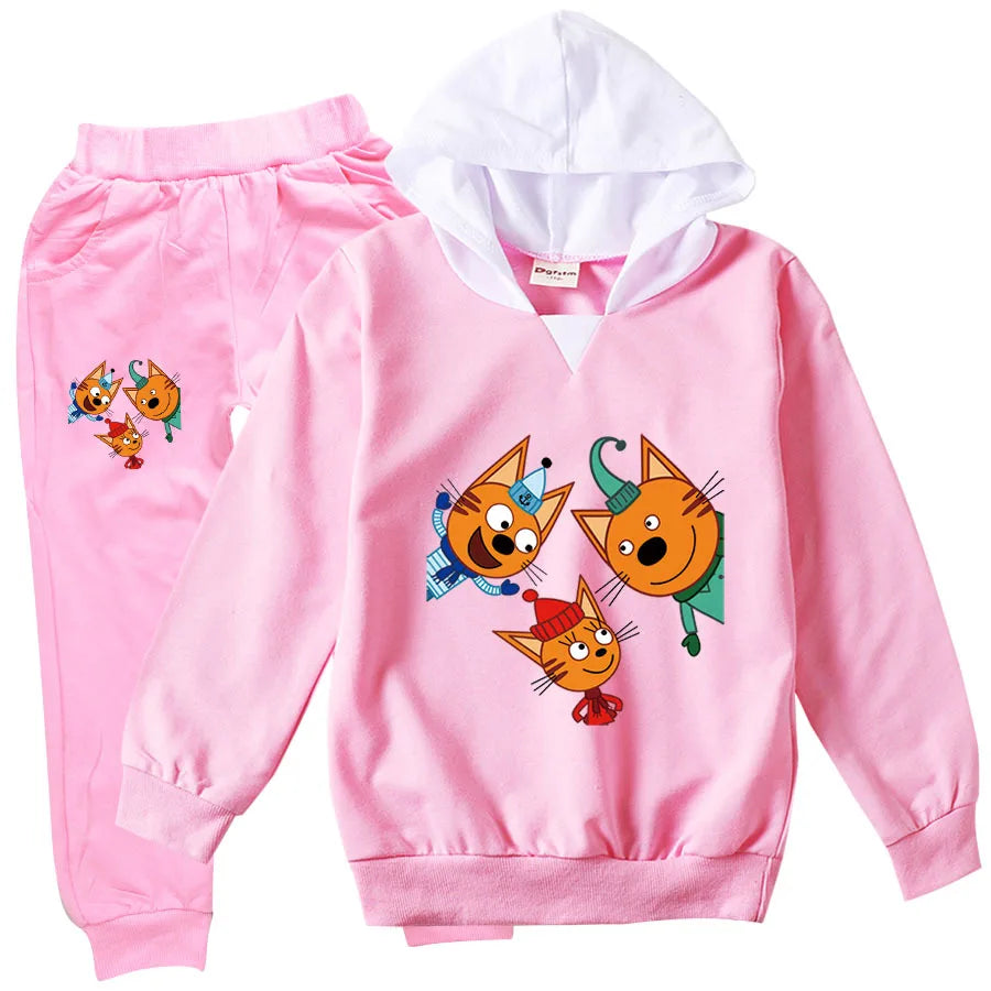 Kid-e-cats Clothes Kids Russian Три Кота My Family Three Happy Cats Hoodie Girls Outfits Children's Sets Boy Clothing