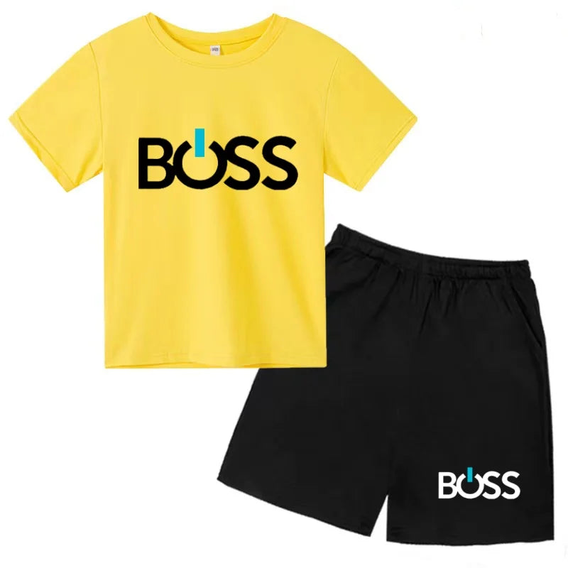 Kids Summer Sportswear 3-12 Years New Letter Fashion T-shirt Coat Boys Girls Toddler Short-sleeved+Shorts Casual Cool Sports Set