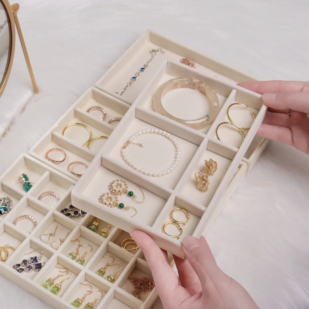 Velvet Jewelry Box Organizer DIY Earring Necklace Ring Jewelry Display Tray Portable Storage Box Jewelry Organizer Display Case