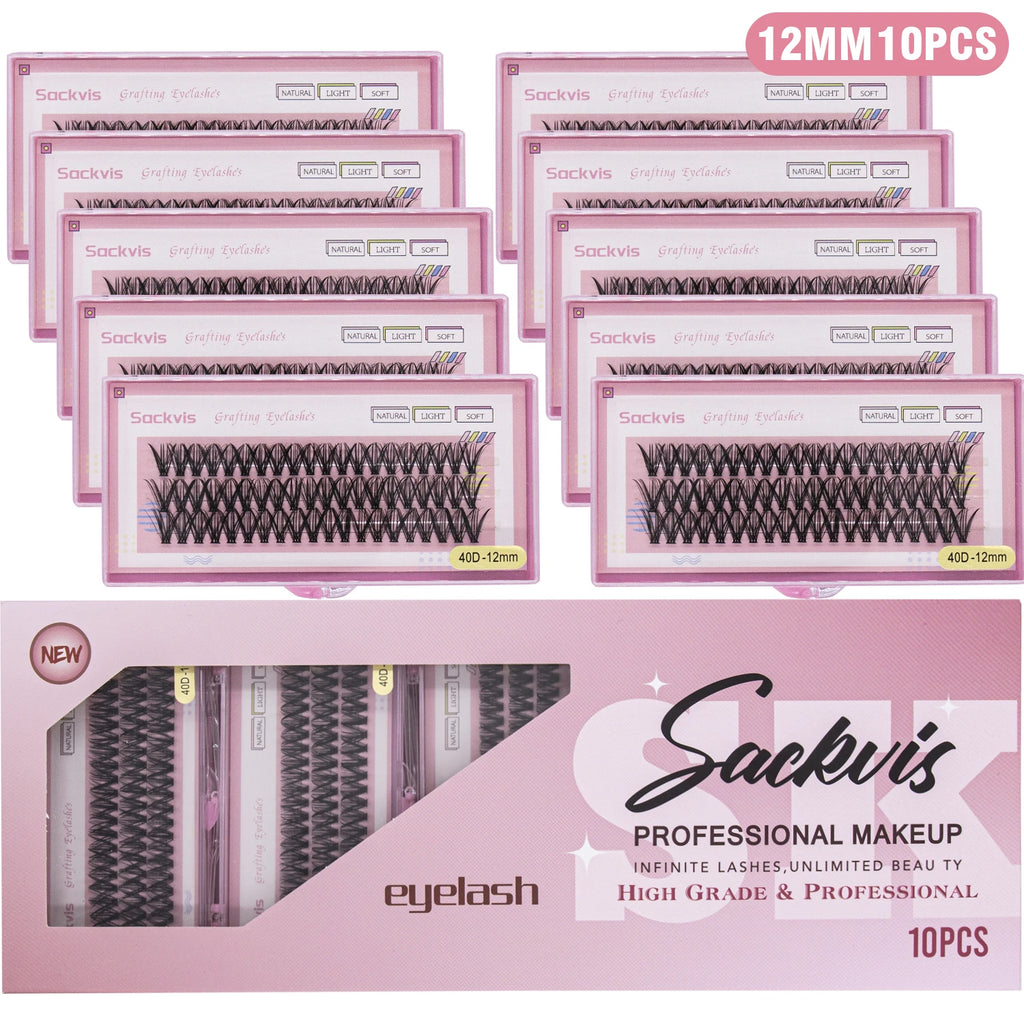 10 Boxes 40D 9-14mm C Curl Wholesale Individual Lashes Makeup False Eyelashes Extension Faux Mink Wispy Eyelash Tool Diy