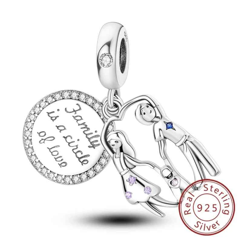 Original 925 Sterling Silver Charm Bead Mother's Day Love Heart Family Charm Bead Pendant Fits Bracelet Womens Jewelry Gifts