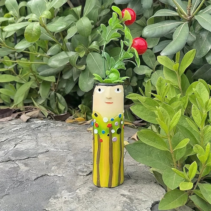 Handcrafted Bohemian Face Resin Artistic Vase - Home Decor Accent Ornament