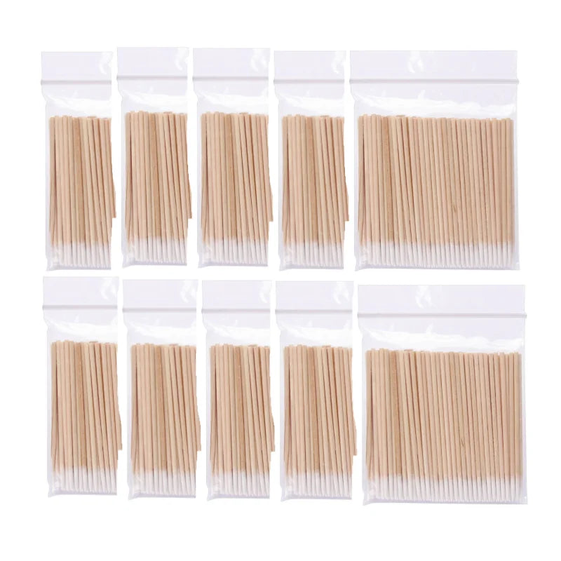 1000/200/100PCS Micro Wood Cotton Swabs Eyelash Extension Cleaning Tools Disposable Cosmetic Brush Buds for Beauty & Makeup