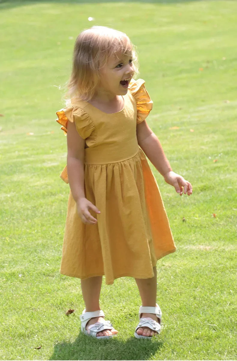 0-5Yrs Children Girls Ruffles Dress Casual Sleeveless Dress Summer Kids Girls Back Bow Clothing Outfits