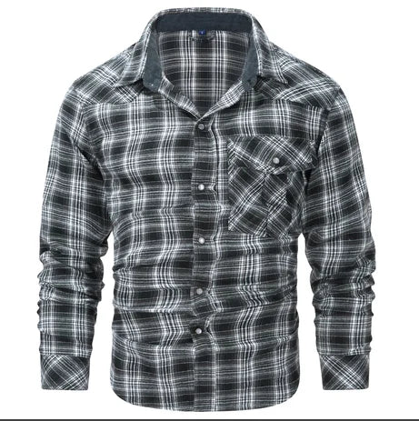 Men's Shirts Spring Flannel Long Sleeve Plaid Checkered Brushed Casual Western Cowboy Pearl Snap Shirt Popular Clothes US Size