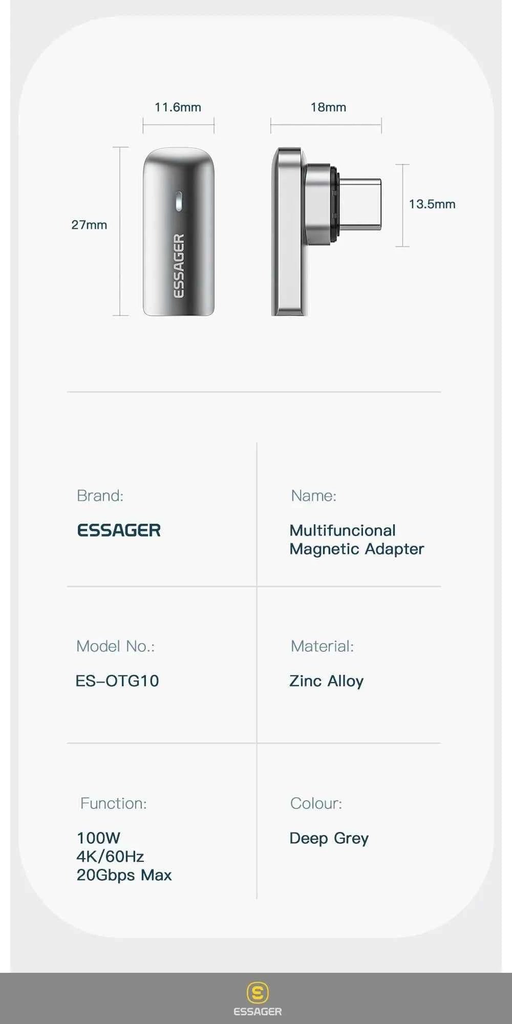 Essager PD 100W Magnetic USB C OTG Adapter Fast Charging Type C Magnet Connector 20Gbp Data Sync 4K@60Hz For Macbook Laptop