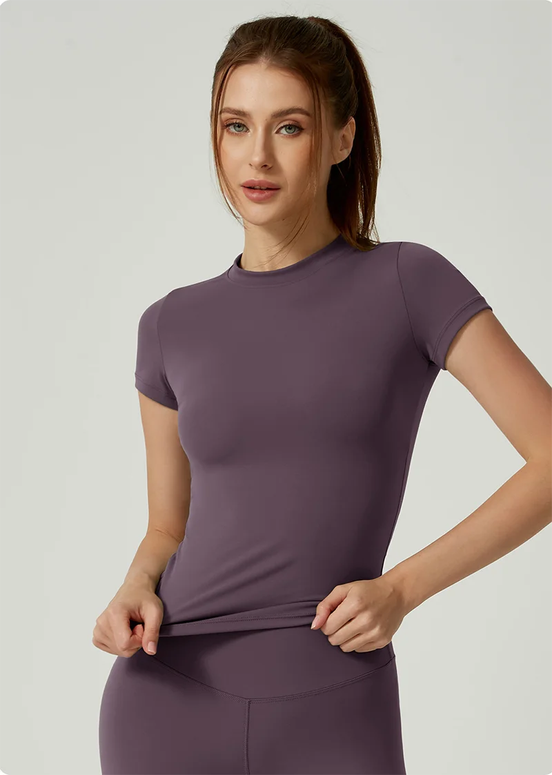 Women Solid Color Dry Fit Short Sleeve Crew Neck Athletic T-Shirt Fashion Casual Tee Suitable For Daily Running Workout Gym Top