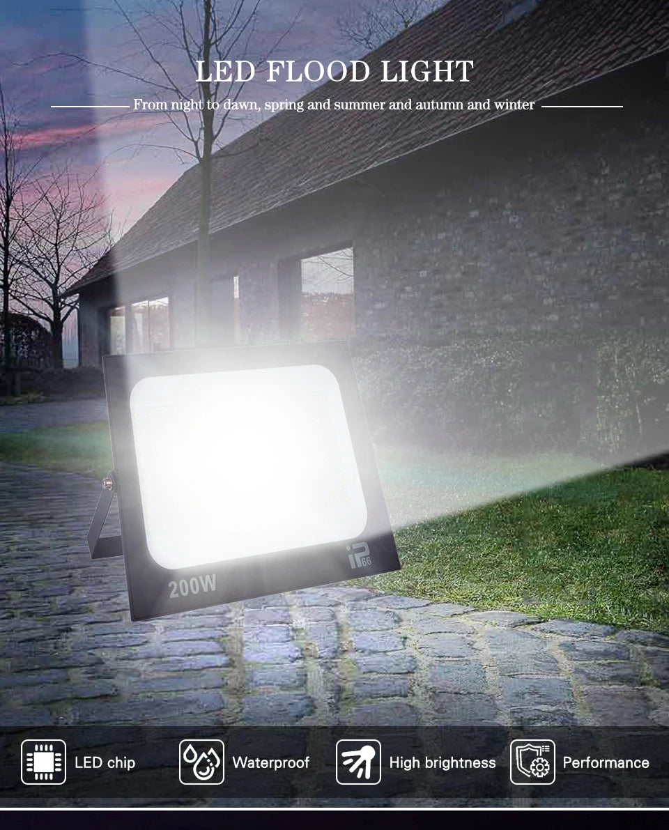LED Flood Light Spotlight AC220V 100W 200W IP66 Waterproof LED Black Shell Garden Street Gate Wall Floodlights