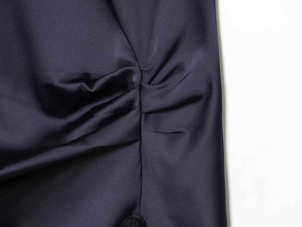 BSAY Satin dresses women's clothing fashion back zip hem lace patchwork slit sexy nightclub mini dress chic French Evening